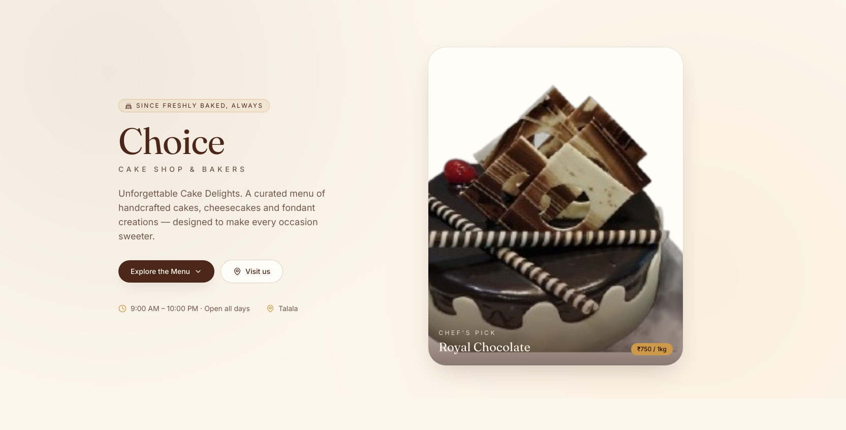 Choice Cake Shop & Bakers — Bakery project screenshot by NexaSphere