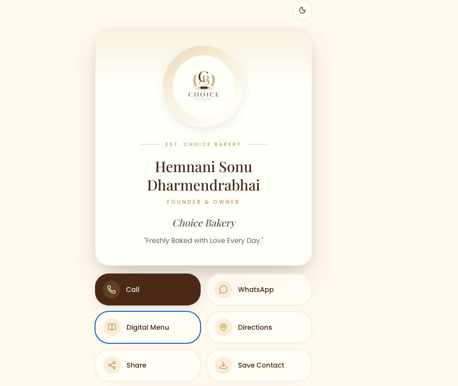 Choice Bakery — Digital Card — Corporate project screenshot by NexaSphere